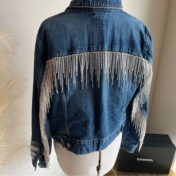 Upcycled Rhinestone Fringe Denim Jacket - Picture 3 of 11